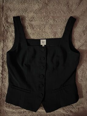 Black Button-Front Tailored Vest Top